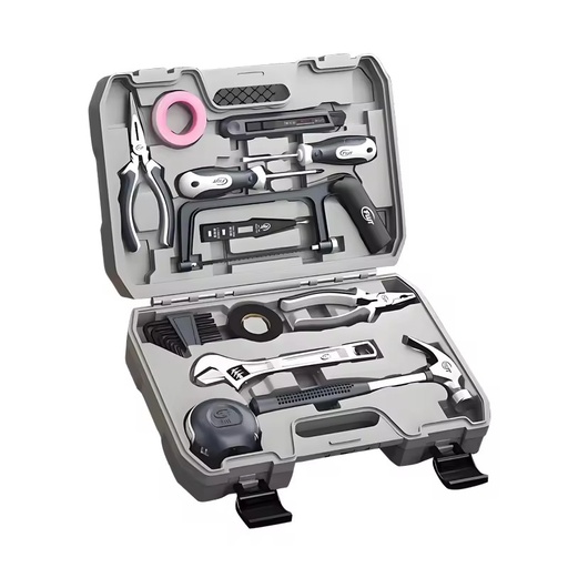 Versatile 13-Piece Hand Tool Set Hard Case Chrome Vanadium Steel Wrenches Measuring Tools Hammers Scissors Screwdrivers Pickaxe