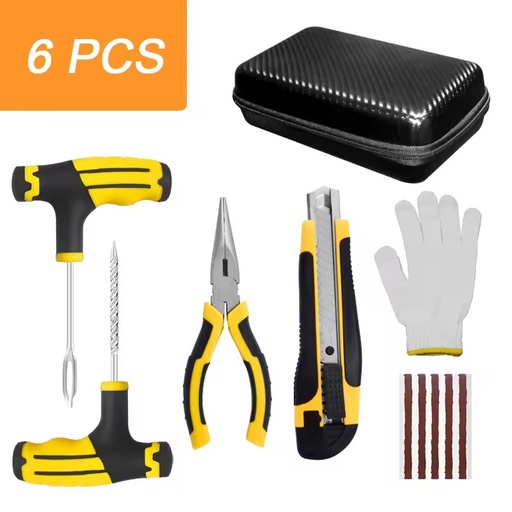 Wholesale 6pcs Tyre Repair Kit Steel Emergency Compact Tubeless Tyre Puncture Repair Kit for Motorcycle