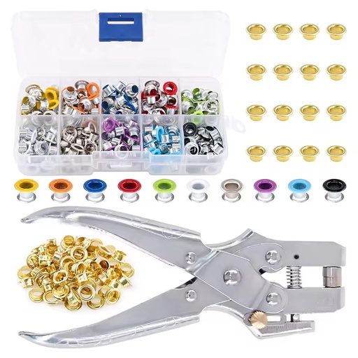 Cross-border 400-piece Set 5mm Grommet Installation Tool Hand-press Pliers Tarpaulin Copper Colored Eyelets 10-compartment