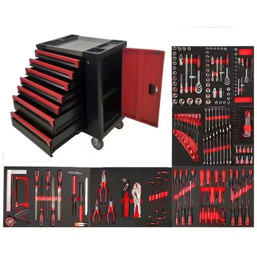 7-Drawer Auto Repair Box Cart Chest Workbench Workshop Tool Trolley Rolling Tool Cabinet With Tools