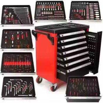 Oem New Arrival 258pc Auto Repair Tool Cart Set 296pc Hand Push Tool Cart 7-layer Heavy-duty Mechanical Tool Sets