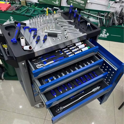7 Drawers Lockable Blue Steel 369pcs Tool Set Heavy Duty Iron Toolbox 300kg Load Capacity 18-Month Warranty for Auto Repair