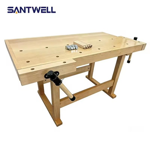 Solid Wood Woodworking Workbench with Bench Clamps, Portable Beech Wood Worktable for Home DIY & Carpentry