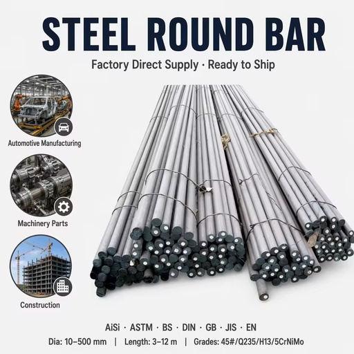 Factory Price Mild Steel Solid Rod Hot Rolled Carbon Steel Bar Structural MS Bar 1025 1045 4140 S235JR Diameter 12mm 16mm 20mm
