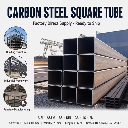 Factory Price Carbon Steel Square Tube SHS Hollow Section Rectangular Pipe RHS Q235B Q345B ASTM A500 20x20-200x200 0.8-6.0mm 6m
