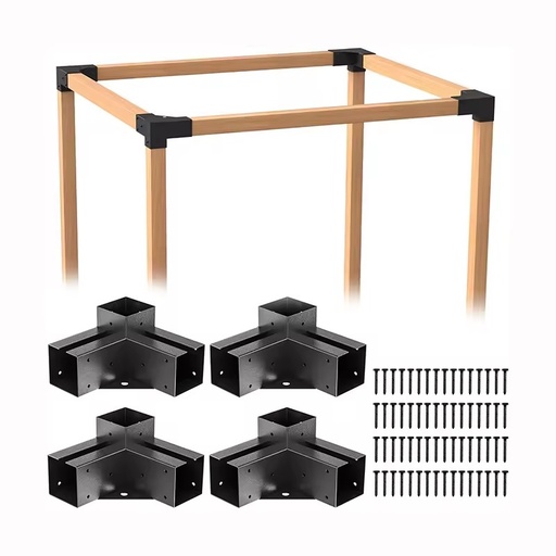 Pergola Brackets Kit 3-Way Right Angle Corner Bracket and Wood Stand Deck Post Base for 4x4 Lumber