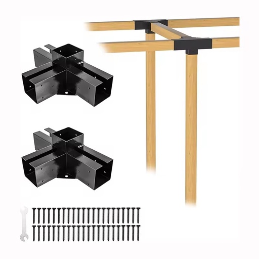 Customized Diy Outdoor Patio 4 Way Black Powder Coated Steel Metal Pergola Wood Connector Brackets 4x4 6x6 Kit