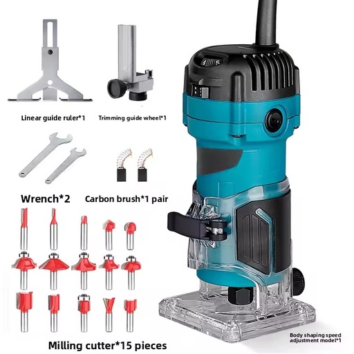 220V Multifunctional Electric Wood Router Plug-in Wood Trimmer Edge Trimming Grooving Hollow Carving Woodworking Tool 30000RPM