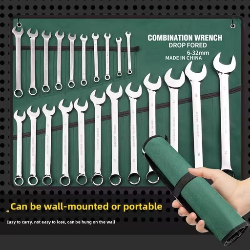 Canvas Bag Dual-Purpose 15-Piece Double-Headed Plum-Head Open-End Ring Wrench Set Chromium-Vanadium Steel Automobiles