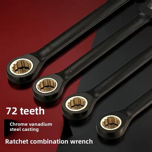 72-Tooth Metric Black-Gold Fixed Head Ratchet Combination Wrench Set 45 Steel Quick Release Dual-Use Open End & Box End Design