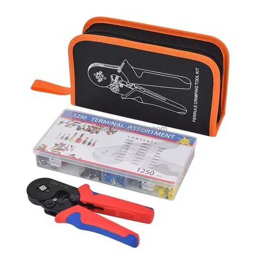 1250pcs HSC8 6-4A VE Tubular Copper Crimp Insulated Pliers Tools Electric Wire Cord End Connectors Terminals Kit Set Bag
