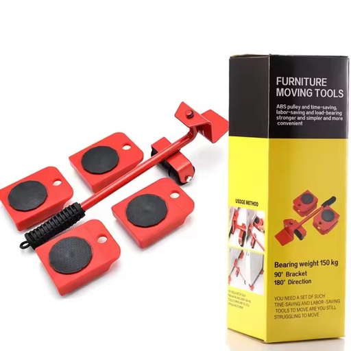 5pcs Professional Furniture Mover Tool Set Heavy Stuffs Transport Lifter Wheeled Mover Roller With Wheel Bar Moving Hand Device