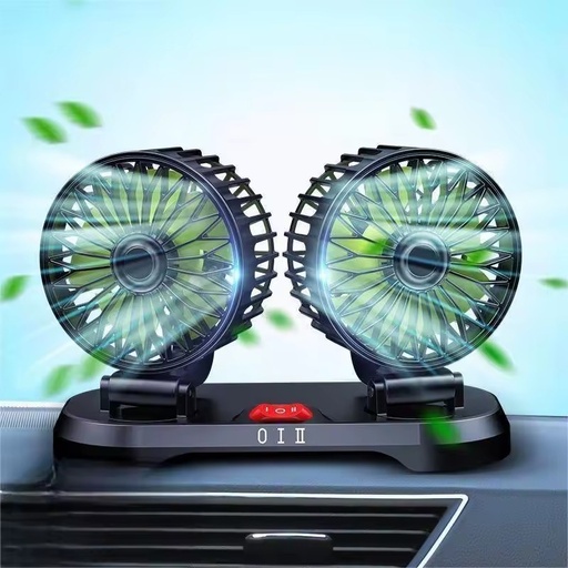 QY QC-GJ-005 Portable Universal High Speed Dual Head Plastic Car Cooler Mini Fan 360 Rotatable 2-Speed 10W USB/12V Auto Fan