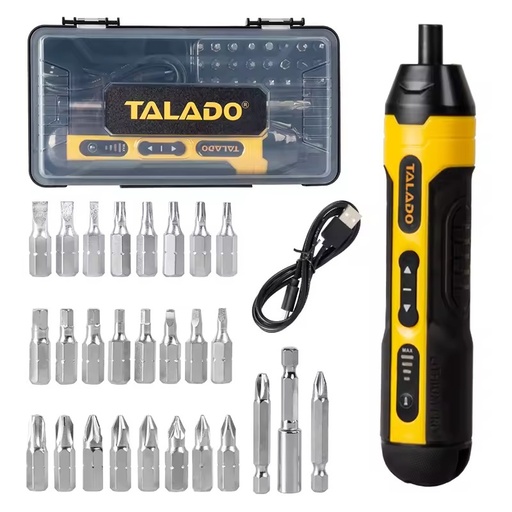 TALADO 3.6V Cordless Electric Screwdriver USB C Rechargeable Mini Power Driver Set With 25 Bits LED Light Portable Case
