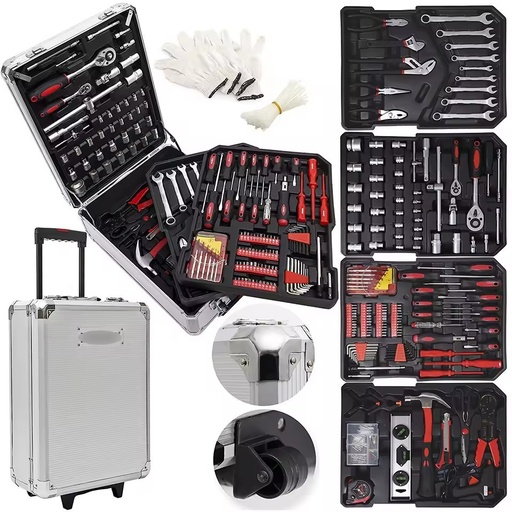 1000 Pcs Aluminum Trolley Hand Tool Box Set Socket Wrench Tools Set Professional 187 Pcs Tool Box