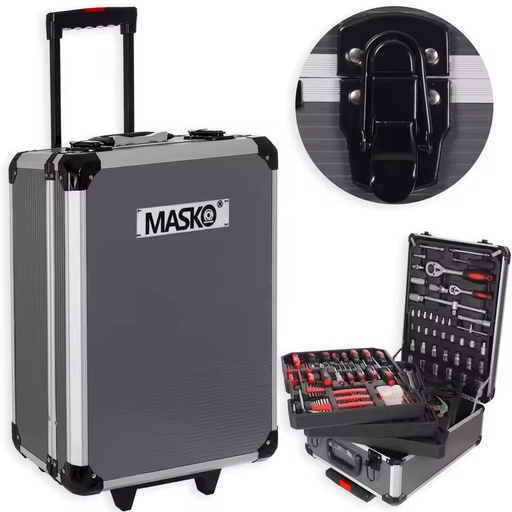 Aluminum Trolley Tool Kit 969pc in Black MASKO Hand Tool Set Screwdriver Pliers in Portable Repair Kit