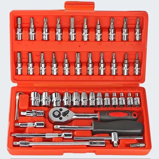 46pcs Chrome Vanadium Heated Impact Socket Wrench Tool Kit OEM 3-Year Warranty Easy Storage & Carry