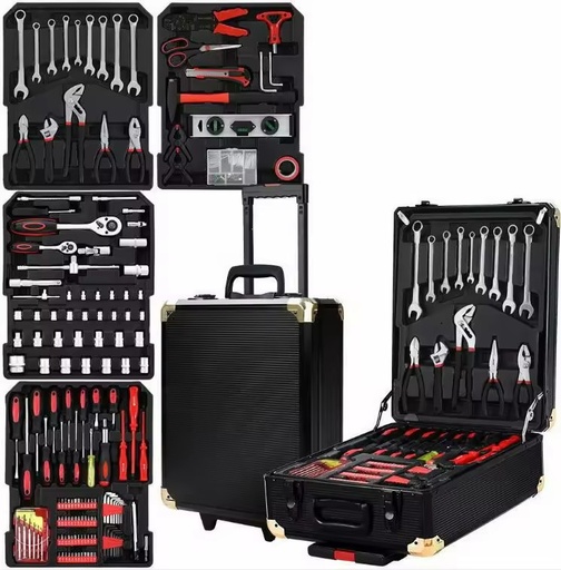 816pcs Hand Tools Trolley Case Mechanics Toolbox Electric Screwdriver 1/4'' 1/2'' Sockets Portable Auto Repair Tools Set for