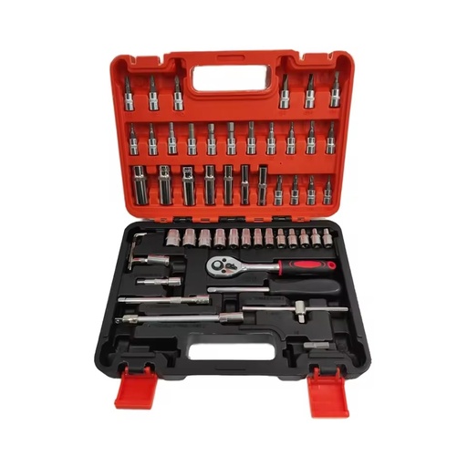 53pcs 1/4 Ratchet Wrench Set Carbon Steel OEM Tool Box Case Mechanics Hand Tools Kit for Car Repair and Household Use