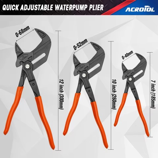OEM CRV Adjustable Water Pump Pliers 0-68mm Groove Joint Plumbing Pliers PVC Handle Pipe Repair Hand Tool Industrial DIY