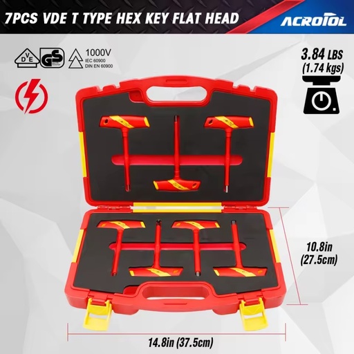**1000V VDE Insulated T Handle Hex Key Wrench Set IEC 60900 Chrome Vanadium Allen Key Electrician Hand Tools OEM Wholesale**