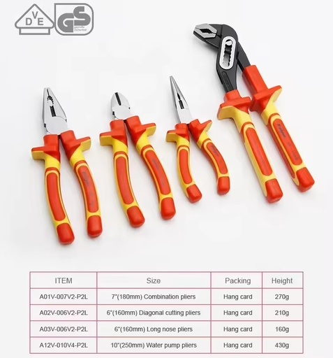 VDE 1000V Insulated Combination Pliers CR-V Steel Electrician Cutting Pliers OEM Hand Tools