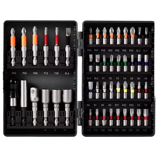 48-Piece Impact-Resistant S2 Steel Hand Operated Tool Kit Screwdriver Bits Wrenches Sockets Hard Case OEM Customizable Color