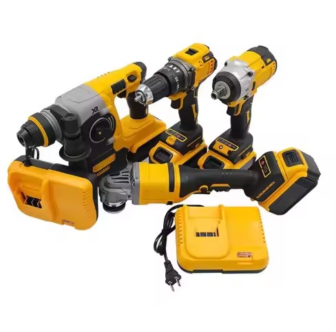 8-Dew Practical 4-in-1 Cordless Power Tool Set Yellow Jobsite Tools Including Wrench Drill Angle Grinder Hammer-Customizable