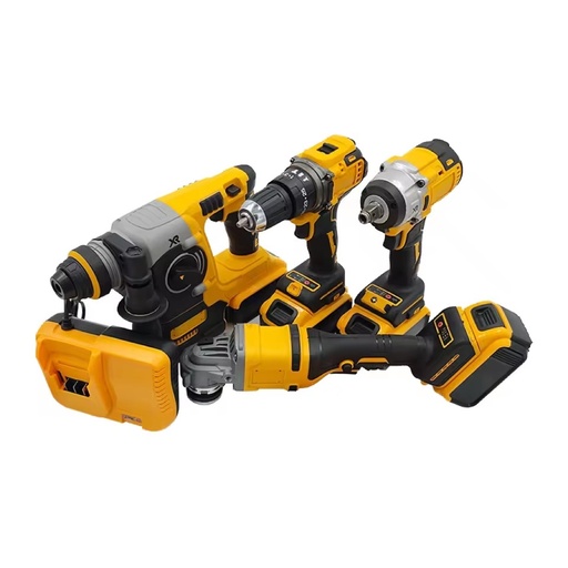 DeWal Yellow 4-in-1 Practical Jobsite Cordless Power Tool Set Including Wrench Drill Angle Grinder Hammer-Customizable OEM