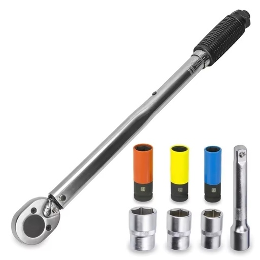 1/2 Torque Wrench Set 28-210 Nm Impact Sockets 17 19 21mm Right Hand Drive Click Wrench with Double Scale Alloy Steel
