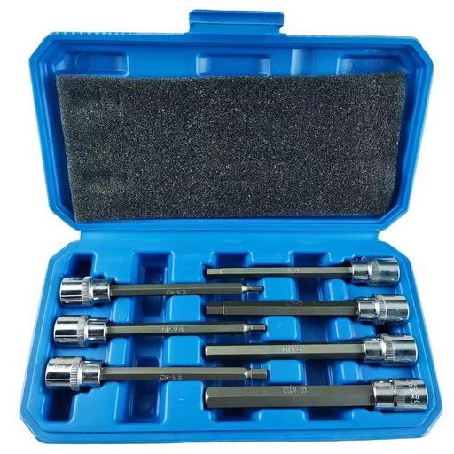 7pcs 3/8 Extra Long Hex Bit Socket Set for Torque Socket Wrench Hex Allen Key 3-10mm 6PT CR-V High Quality Durable