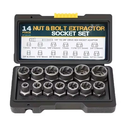 Superior Quality 14pc Socket Set Nut Extractor Broken Rusty Damaged Hex Nut Removal Sleeve Tool Tool Kit Set Mechanic Tool Kit
