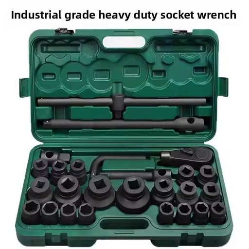 Heavy-Duty Pneumatic Socket Set 26-Piece 1/2-Inch Auto Repair Kit Impact Wrench 1-Inch 3/4-Inch Hex Sockets Chromium-Molybdenum
