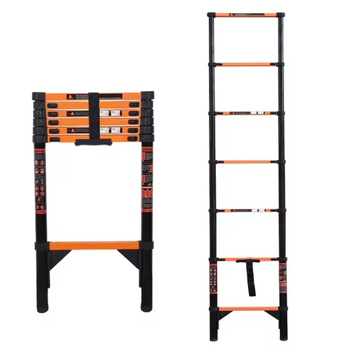 Modern Carbon Steel Telescopic Folding Straight Ladder with 7 Steps 150kg Load Capacity Black 2.7m for Hotel Use