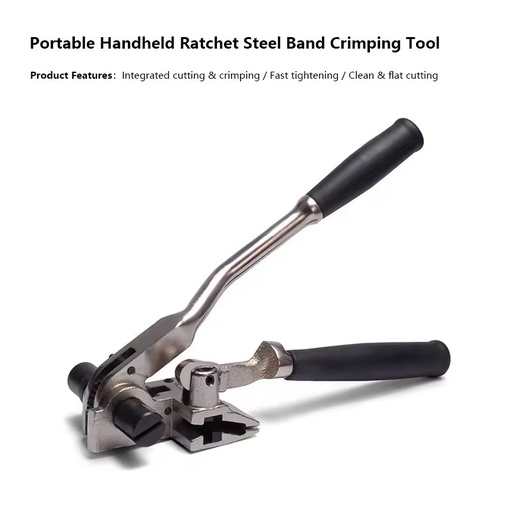 Portable Handheld Ratchet Steel Band Crimping Tool Plastic Handle | Integrated Cutting Crimping for Stainless Steel Strapping