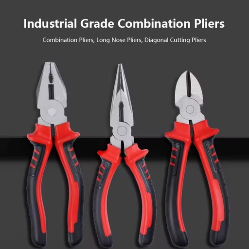 Industrial DIY Pliers Set | Combination Long Nose & Diagonal Cutting Pliers with Premium Steel Build and Plastic Handles