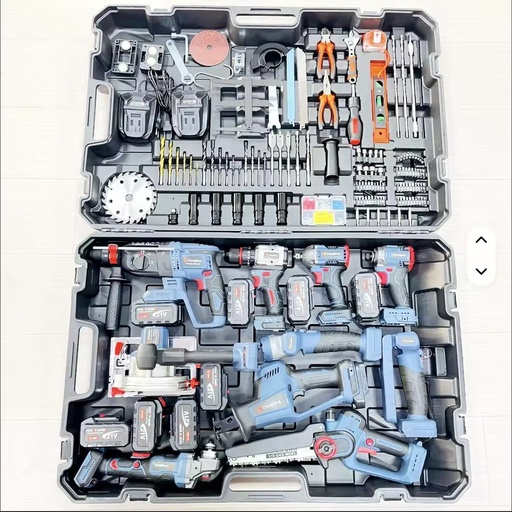 10pcs Battery Power Tool Kits Electric Hammer Drill Brushless Angle Grinder Cordless Wrench Portable Saw Combination Tool Set