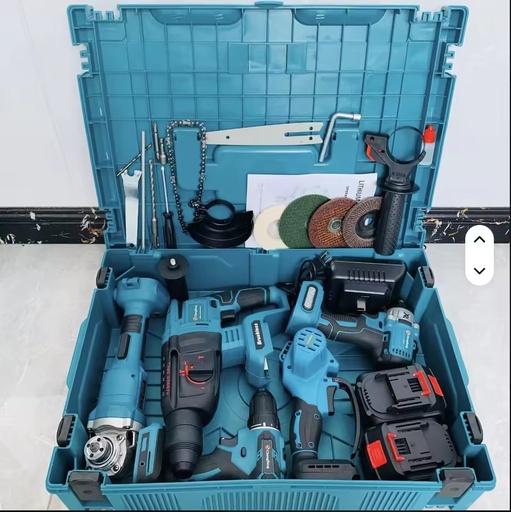 5-Pcs Power Tool with Angle Grinder Power Wrench 48vDrill Machine Hammer Drill Chian Saw Tool Box 10cells*2000mah Battery