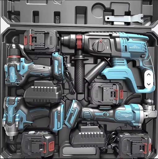 4-Piece 4-in-1 Combo Power Tools 18V 20V 21V Cordless Drills Lithium Battery Aluminium Alloy Hard Case DIY Home Use