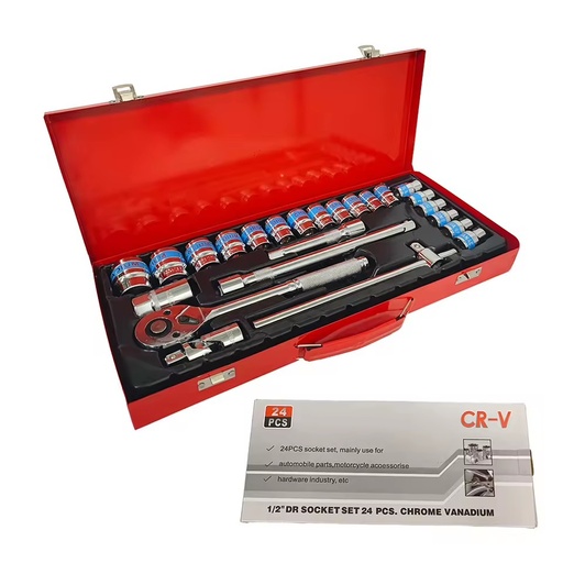 24pcs Socket Set Metal Box 1/2" Screwdriver Socket Set Ratchet Household Tool Set