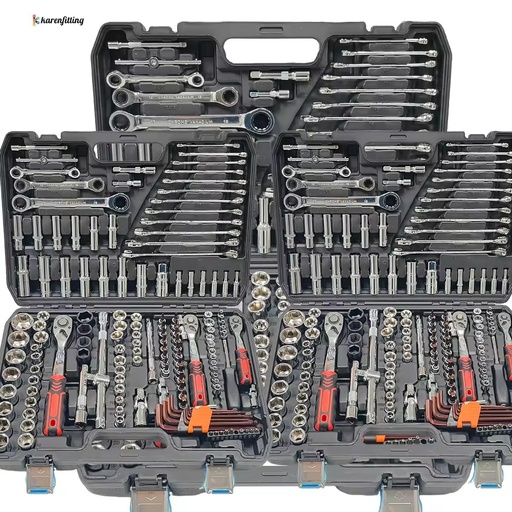 150pcs Home Mechanic Auto Repair Tool Kit 1/2\" 1/4\" 3/8\" Drive Depth Standard Socket CR-V Hand-Power Hard Case Tool Box Set