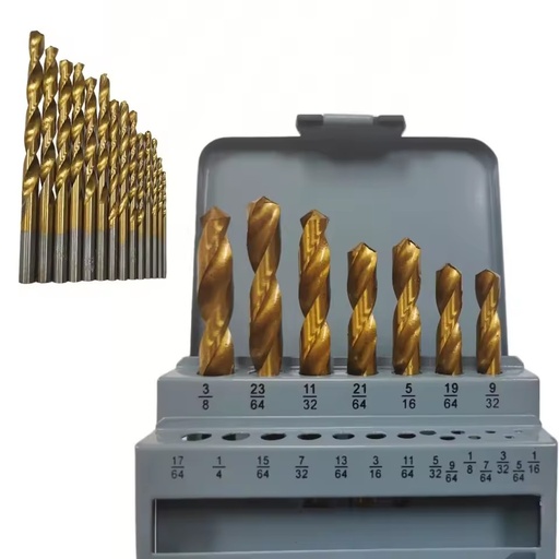 29pcs HSS Drill Bit Set for Construction for Concrete & Drilling Inch Metric Sizes 5mm Diameter Fully Ground Enclosed Metal Box