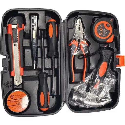 9pcs Home Use Repair Tools Set Multifunctional Screwdriver Knives Hammer Pliers Tape Tester Household Combination Tool Box Kit