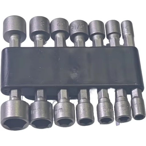 14-Piece Power Nut Driver Drill Bit Set 1/4\"Hex Drive Compatible Metric SAE Socket Wrench Screws Chrome Impact Socket Tools-006