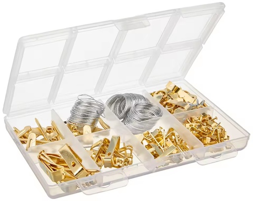 Picture Hanging Assortment Kit 220-Piece Steel Golden Hooks Set for Household Use