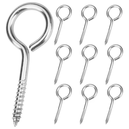Panpal 304 Stainless Steel Heavy-Duty Zinc Finish Silver Screw Eyes Fasteners Assortment Standard Size New Generation Hooks