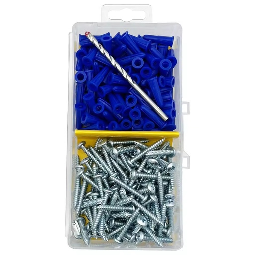 Blue Zinc Plated Steel & Plastic Conical Anchor Self Tapping Screw Masonry Drill Bit Set 201 Pieces Inch