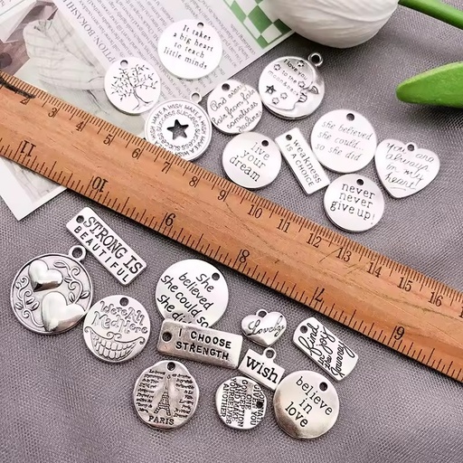 20pcs Tibetan Silver Alloy Inspirational Word Tags Jewelry Making DIY Accessories for Bracelet Necklace Tool Parts Supply