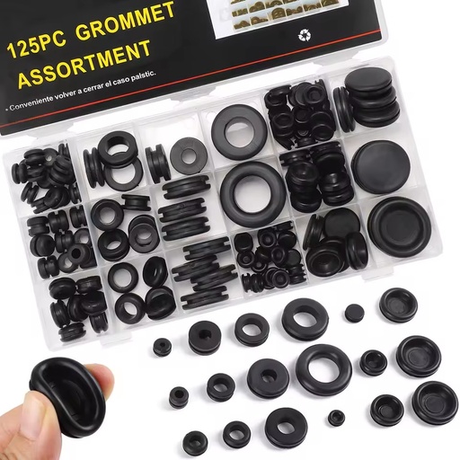 125Pcs Molded Rubber Grommet Assortment Kit Firewall Wiring Gasket Eyelet Ring Components for Industrial Electrical