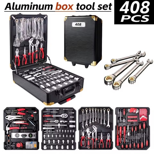 Ratchet 408pcs Aluminum Box Household Tool Set for Home & Auto Repair-Combination Maintenance Mechanical Assembly